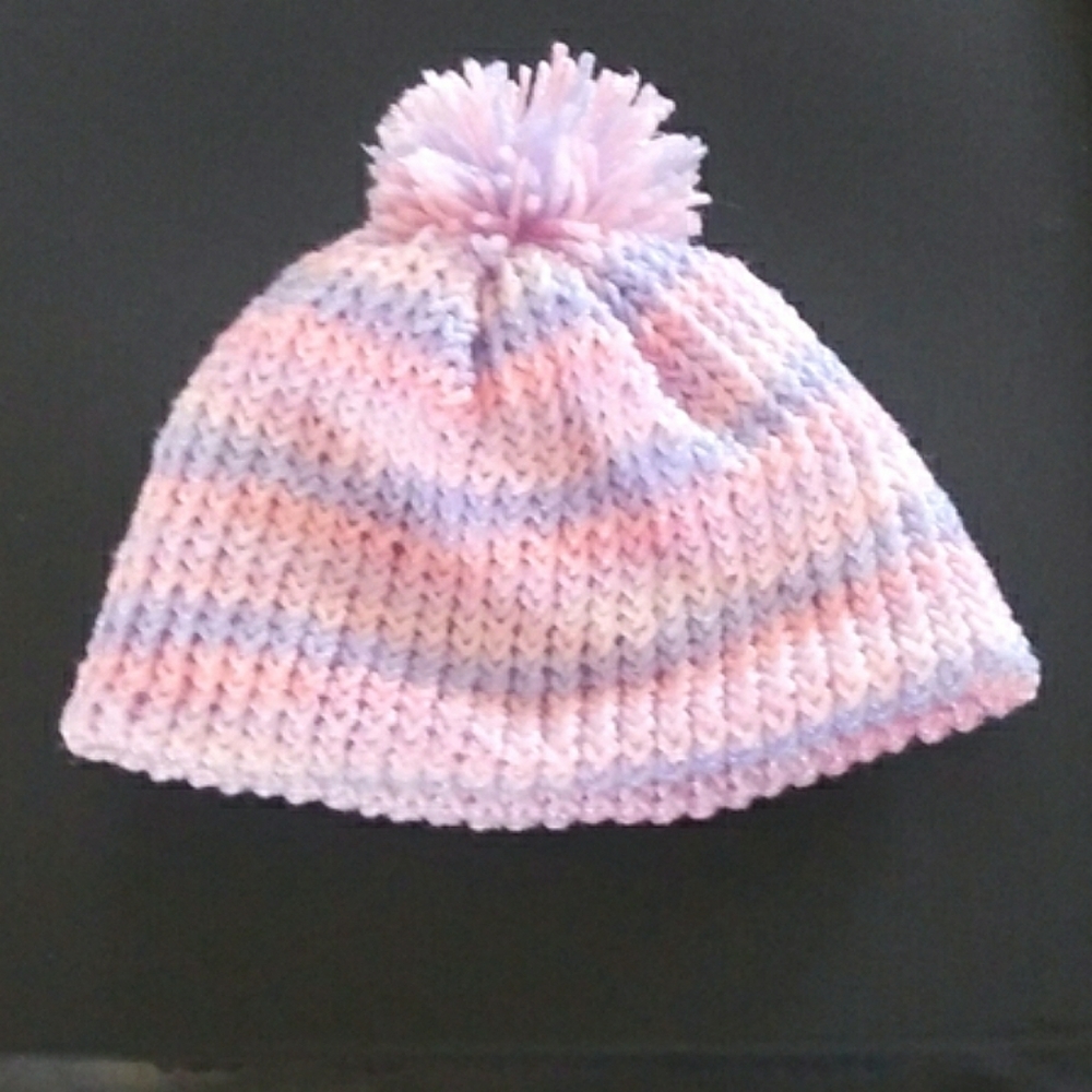 Pink Lavender Infant Pompom Beanie Hat NWT